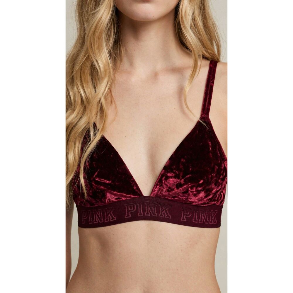 Victorias Secret PINK Velvet Bralette Burgundy Criss Cross Straps Size XS